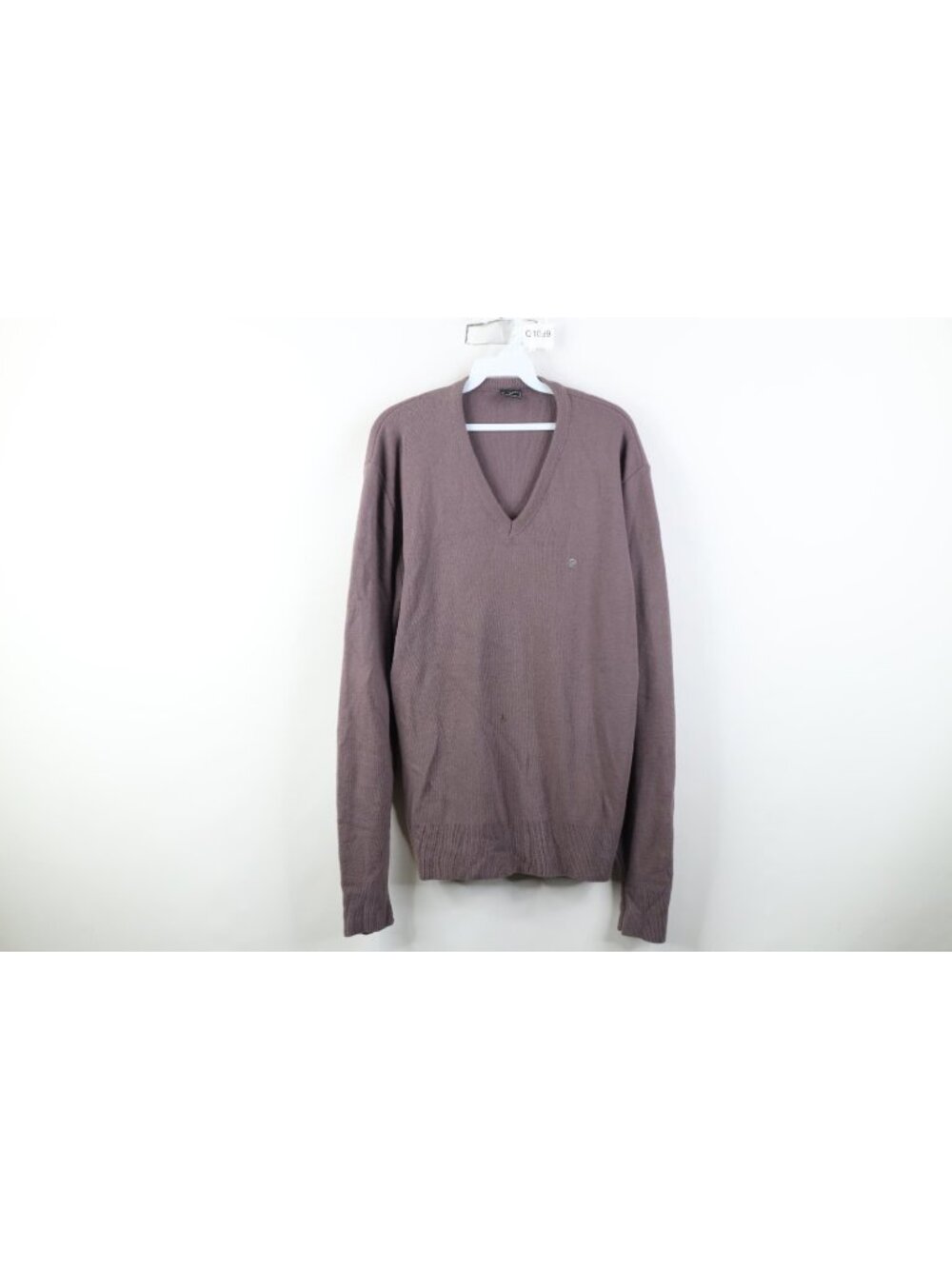 Vtg 70s Pierre Cardin Mens Large Tall Distressed Soft Knit V-Neck Sweater Purple